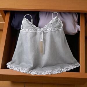 Skims Lace Triangle Silk Camisole L 12-14 Iris Mica Purple 100% Silk Cami V-Neck